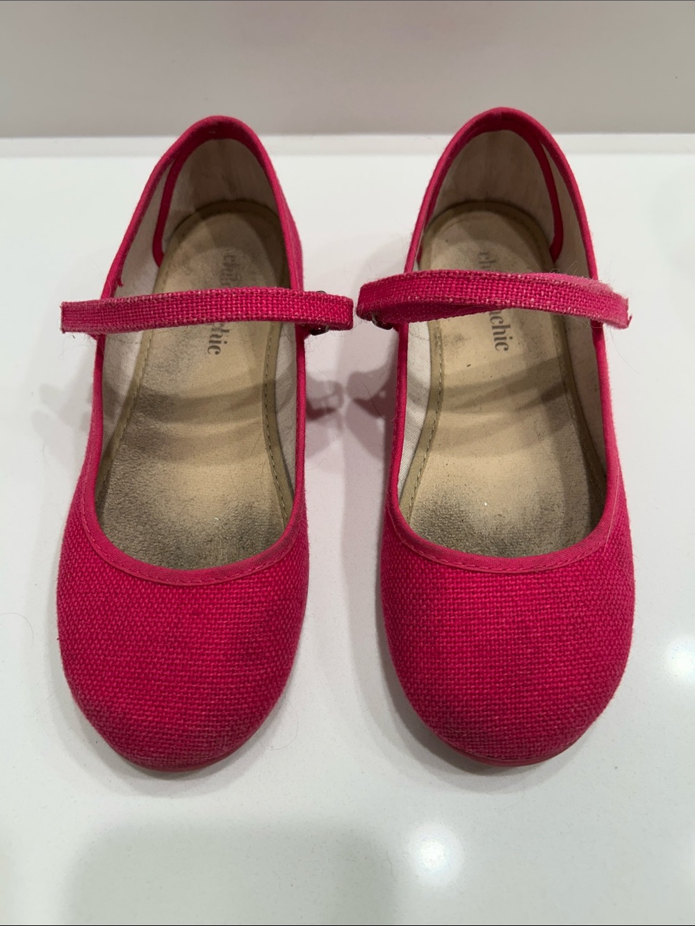 Girls Canvas Mary Jane Flats with Adjustable Strap - Fuchsia